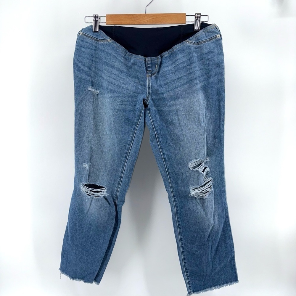 Isabel Maternity by Ingrid & Isabel Blue Distressed Jeans Straight Cropped